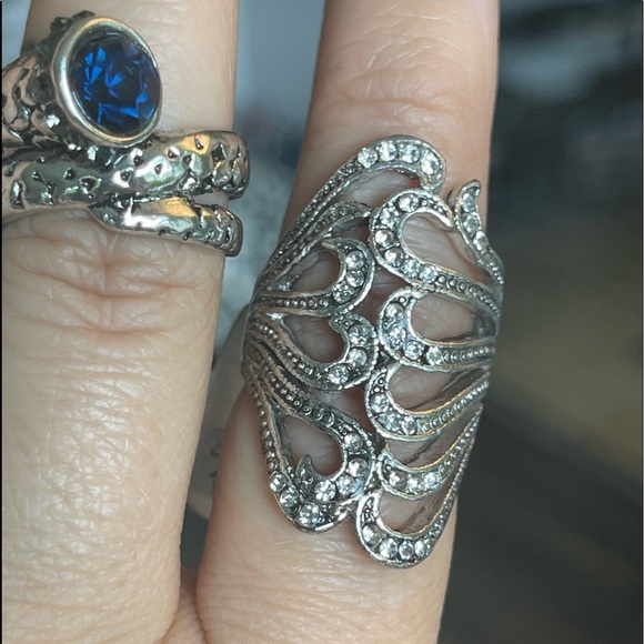 Silver Blue Crystal Diamond Snake Rings Size 7 - Picture 2 of 3